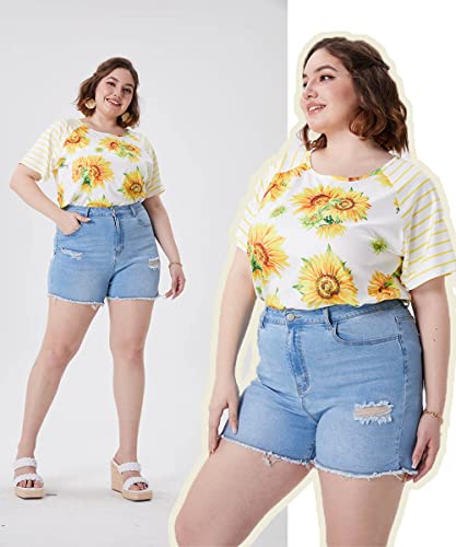 RITERA Plus Size Shorts for Women Jean Stretch Curvy Casual Pants Oversized Basic Black Ripped Jeans with Pocket Summer High Waisted Fringe Denim Shorts Skinny Ladies Jeans 26W 4X 4XL