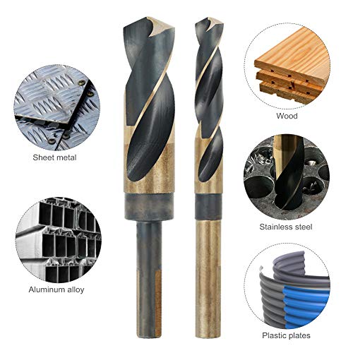 COMOWARE 1" Reduced Shank Drill Bit, HSS M2, Black & Gold Drill Bit with 3-Flat 1/2" Shank, 135° Split Point, Metal Drills Bits for Steel/Aluminum/Iron/Plastic/Wood, for Electricians & DIY