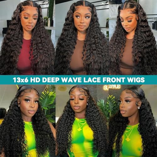 PECODE 13x6 Deep Wave Lace Front Wigs Human Hair 20 Inch HD180 Density Deep Curly Lace Front Wigs Human Hair Wigs for Women Lace Frontal Wigs Human Hair Pre Plucked with Baby Hair