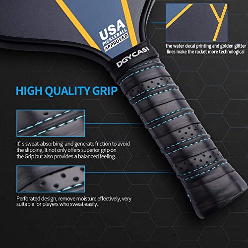 YC DGYCASI Graphite Pickleball Paddles Set of 2, 2024 USAPA Approved, Carbon Fiber Surface (CHS), Polypropylene Honeycomb Core, Anti-Slip Sweat-Absorbing Grip, 4 Pickleball, Portable Carry Bag