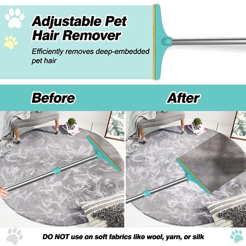 Carpet Rake for Pet Hair Removal, Reusable Cat Dog Hair Remover with 45’’ Long Handle Advanced Lint Remover Scraper for Carpets, Rugs, Mats, Couch