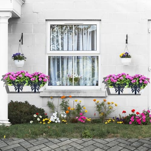 HLC Window Box Brackets 4 Pack, Flower Planter Box Brackets for Railing Planter with Butterfly, Brackets for Window Boxes with Adjustable Bottom (Front to Back) 6 to 12 Inches