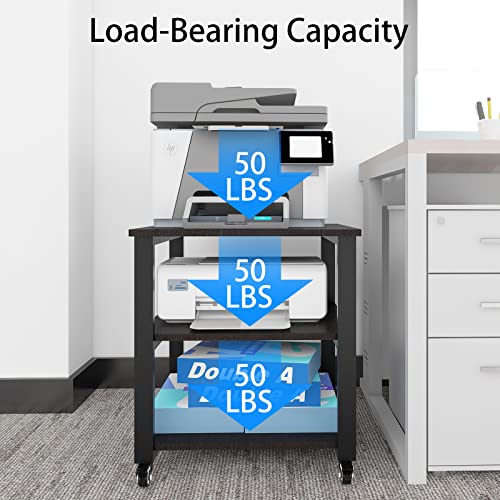 Natwind 3-Tier Laser Printer Cart,19.7''x19.7''x22.6'' Large Machine Stand,Heavy Duty Rolling Table with Storage,Floor-Standing Rack on Wheels,Paper File Organizer Shelf for Home Office (Black)