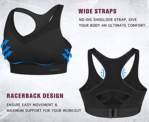 Ewedoos High Impact Sports Bras for Women High Support Push up Sports Bra Racerback Sports Bras Workout Bra Running Bra Black