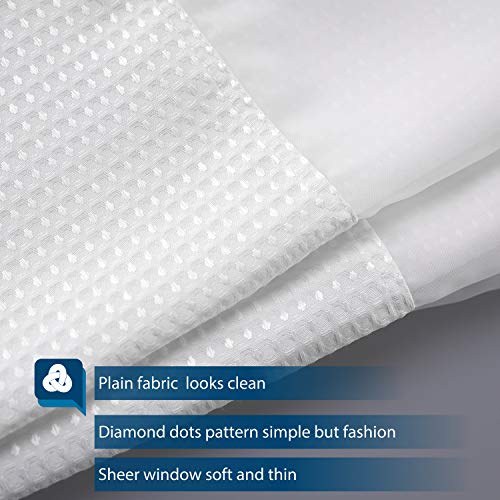 Barossa Design Long and Wide Fabric Shower Curtain with Sheer Window 78 x 78 inch, Waffle Weave, Hotel Grade, 230GSM Heavyweight, Water Repellent, Machine Washable, White, 78x78