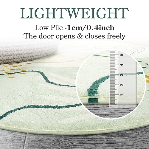 Lahome Pink Round Rugs 5Ft - Washable Boho Large Round Area Rug for Living Room Non-Slip Throw Ultra- Thin Circle Rugs for Bedroom Nursery, Cute Soft Botanical Print Round Carpet for Classroom Office