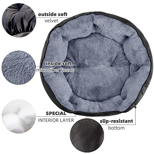 Asvin Small Dog Bed for Small Dogs, Cat Beds for Indoor Cats, Pet Bed for Puppy and Kitty, Extra Soft & Machine Washable with Anti-Slip & Water-Resistant Oxford Bottom, Black, 20 inches