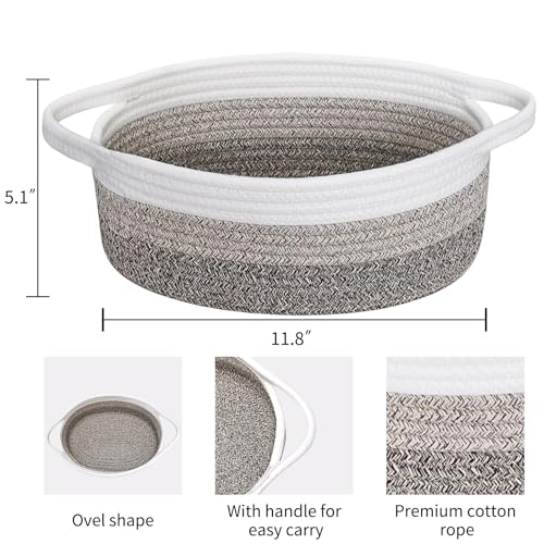 ABenkle Small Woven Basket, 12"x 8" x 5" Cute Small Basket, Rope Room Shelf Storage Basket, Cat Dog Toys Basket Chest Box, Empty Decorative Gift Basket with Handles - All Orange