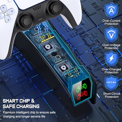 PS5 Controller Charger Station for PlayStation 5 Dualsense with LED Light Dual Stand Charger Dock, PS5 Controller Charging Station Accessories for PlayStation 5 Faceplates DualSense Edge-Black