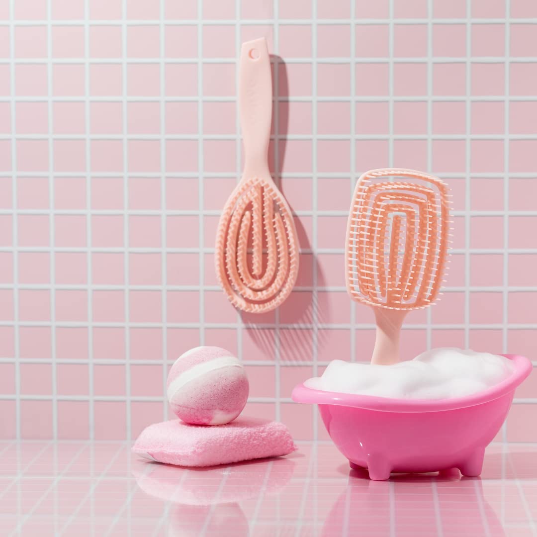 Crave Naturals FLEX DMC Detangling Brush for Natural Textured Hair - Flexible Hair Brush Detangler for Curly, Frizzy, Thick Hair - ROUND (Plastic)