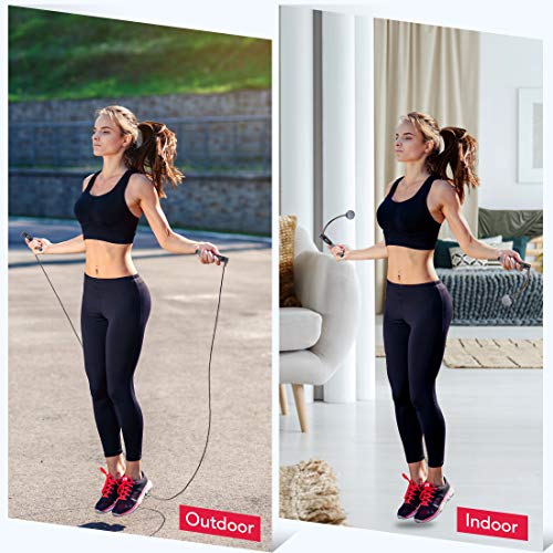 Te-Rich Weighted Skipping/Jumping Rope with Counter for Men Women Kids Fitness Exercise Training - Heavy Handles, Adjustable Length - Cordless