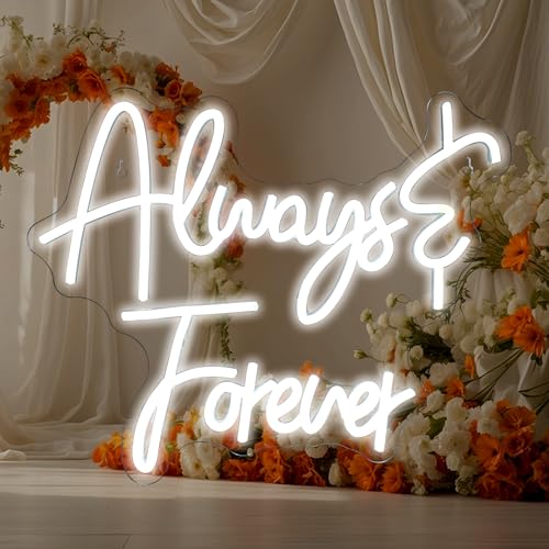ineonlife Always Forever Neon Sign White Letter LED Neon Lights for Bedroom Wall Decor Words USB Powered Neon Signs for Room Living Room Bar Club Hotel Party Wedding Engagement Wall Hanging Decoration