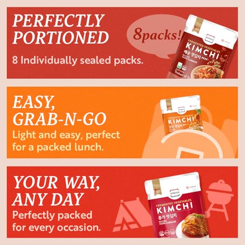 JONGGA Spicy Napa Cabbage Kimchi – (Pack of 8) Shelf-Stable Korean Fermented Kimchi, Authentic Spicy Pickled Cabbage, Probiotic-Rich, Perfect for Ramen, Rice & Stir-Fries (Extra Spicy)