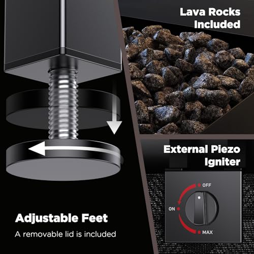 Ciays Propane Fire Pits 28″ Outdoor Gas Fire Pit, 50,000 BTU Square Fire Pit Table with Lava Rocks, 2-in-1 Fire Table with Removable Lid, CSA-Certified for Outside Patio, Parties, Backyard, Garden