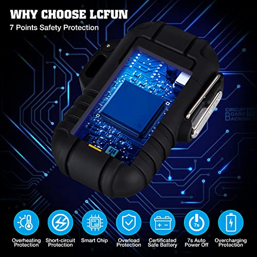 LcFun Electric Lighter, Plasma Lighter Waterproof Arc Lighter Windproof USB Lighter Rechargeable with Emergency Whistle for Hiking, Camping, Adventure, Outdoor, Survival, Tactical, EDC Gear (Black)