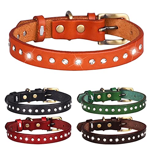 Pet Collar, Bling Rhinestone Leather Collar Adjustable Puppy Collar for Small Medium Dog (XS, Black)