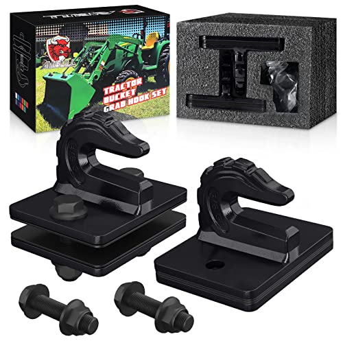 AMBULL Upgrade 2 Pack 3/8" Tractor Bucket Grab Hook Grade 70 Forged Steel Bolt On Grab Hook Tow Hook Mount with Backer Plate,Work Well for Tractor Bucket, RV, UTV,Truck, Max 15,000 lbs, Black