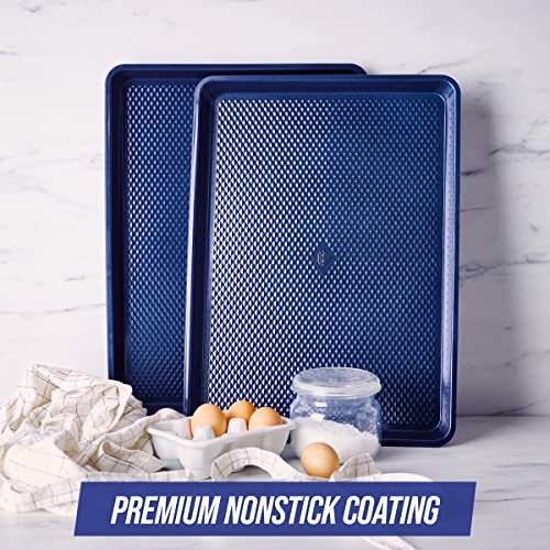 Blue Diamond Bakeware Diamond Infused Ceramic Nonstick, 2 Piece 18" x 13" Half Cookie Sheet Baking Pan Set, Dishwasher and Freezer Safe, PFAS-Free, Blue