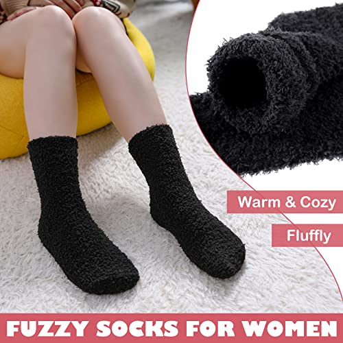 LINEMIN Womens Fuzzy Socks Cozy Fluffy Winter Warm Slipper Socks Microfiber Soft Home Sleeping Socks (5 Pack Black)