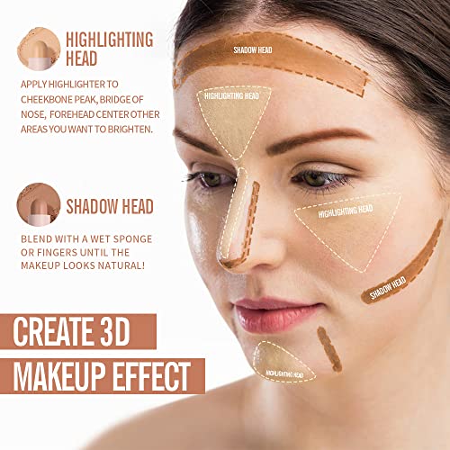 KIMUSE 2 Color Dual Cream Contour Stick, Highlight & Contour Bronzer Stick, Long Lasting & Waterproof Contour Sticks Kit for Light Skin Face Makeup