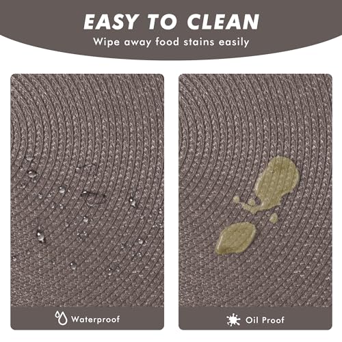 BAOFIN Placemats Set of 6, Round Placemats for Dining Table, Washable Woven Non-Slip Placemats, 15 inch, Brown