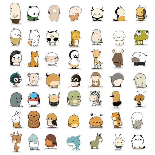 Avky Water Bottle Stickers, 50 Pcs Cute Animal Stickers for Kids Teens Adults, Vinyl Waterproof Stickers for Skateboards and Notebooks, Laptop Stickers, Guitars