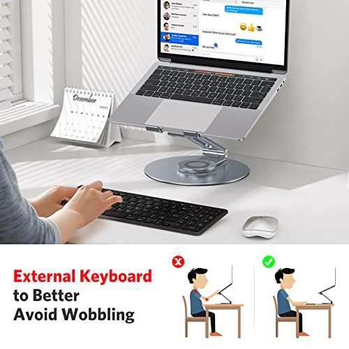 OMOTON Adjustable Laptop Stand with 360 Rotating Base, Ergonomic Laptop Riser for Collaborative Work, Dual Rotary Shaft Fully Foldable for Easy Storage, Fits All Laptops up to 16 inches, CoolGrey
