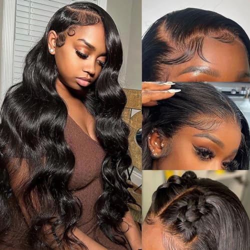 13x4 Body Wave Lace Front Wigs Human Hair 13x4 hd Transparent Lace Frontal Wig 180 Density Lace Front Wigs Human Hair for Women Body Wave Wigs Brazilian Human Hair Pre Plucked with Baby Hair 18 Inch