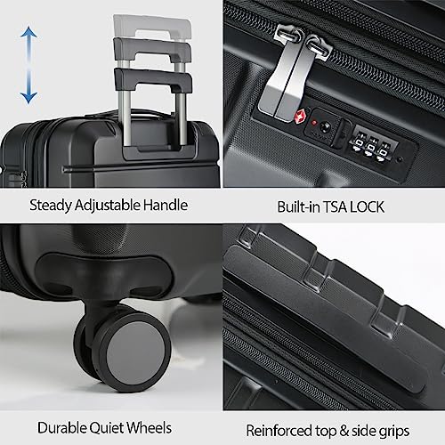 KROSER Hardside Expandable Carry On Luggage with Spinner Wheels & Built-in TSA Lock, Durable Suitcase Rolling Luggage with USB Port, Carry-On 20-Inch Steel Grey