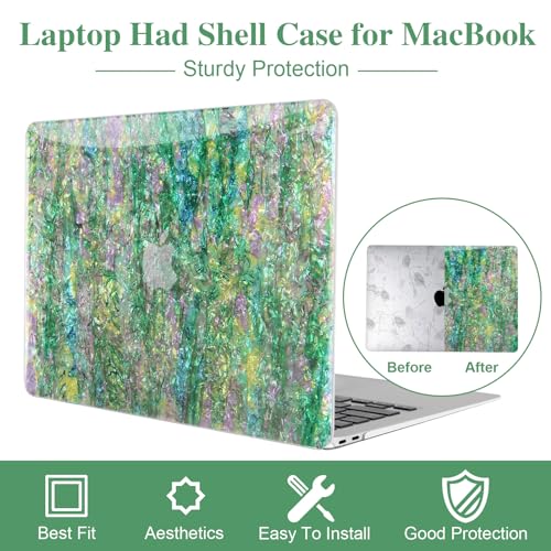 G JGOO Compatible with MacBook Air 13 inch Case 2022 2018-2021 Release A2337 M1 A2179 A1932 Touch ID Retina Display, Plastic Hard Shell Cases & Keyboard Covers & Screen Protector, Green Purple Pearl