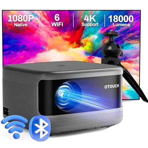 OTOUCH Projector Native 1080P 800ANSI/26000LM 5G WiFi Bluetooth Projector 4K Support ±50° 4P Keystone/Phone Mirror/Dual HiFi Speakers/BT Remote/50% Zoom/500'' for Phone PC TV Stick Switch 2024 New