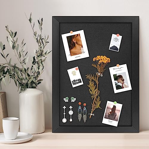 AKTOP Black Cork Board with Linen 16.7" X 11", Small Framed Bulletin Board for Wall, Hanging Pin Board Picture Board for Home Office Decor, Cute Vision Board with 8 Pushpins