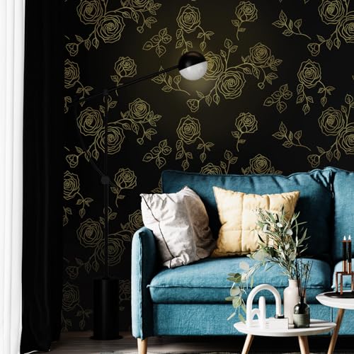 Amiya White and Black Peel and Stick Wallpaper Floral Removable Contact Paper Boho 17.3" X 120" Self Adhesive Vinyl Wall Paper for Cabinets Bedrooms Living Room