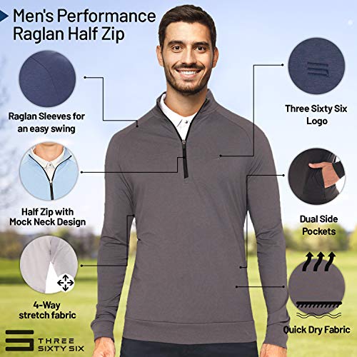 Three Sixty Six Mens Lightweight Dry Fit Pullover - Long Sleeve Half Zip Golf Jacket for Men