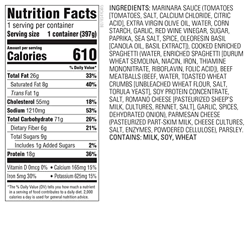 Amazon Kitchen, Spaghetti, Beef Meatballs & Marinara Sauce, Single Serve Meal, 14 oz