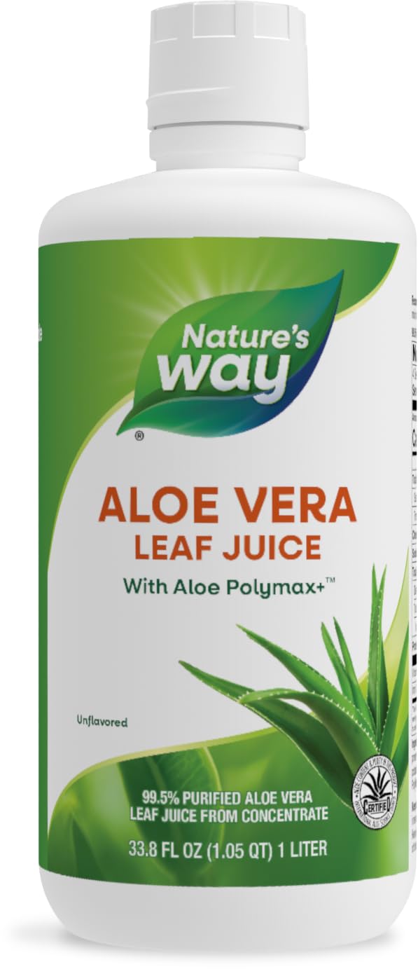 Nature's Way Aloe Vera Leaf Juice with Aloe Polymax+, 99.5% Purified Aloe Vera Leaf Juice from Concentrate, Unflavored, 33.8 Fl. Oz (Packaging May Vary)