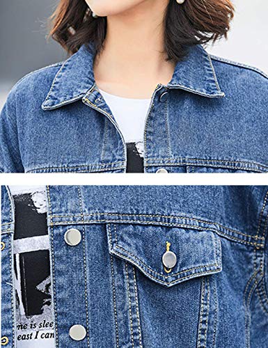Gozoloma Women's Casual Loose Oversized Denim Jacket Button Up Long-Sleeved Jean Jacket Coat (0011-DarkBlue-XS)