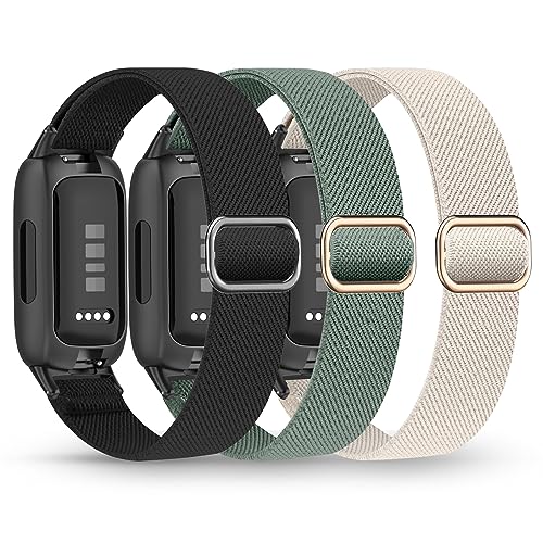 Sunnyson 3 Pack Stretchy Nylon Bands Compatible with Fitbit Inspire 3,Soft Loop Straps Replacement Wristband for Fitbit Inspire 3 Tracker Smart Watch for Women Men