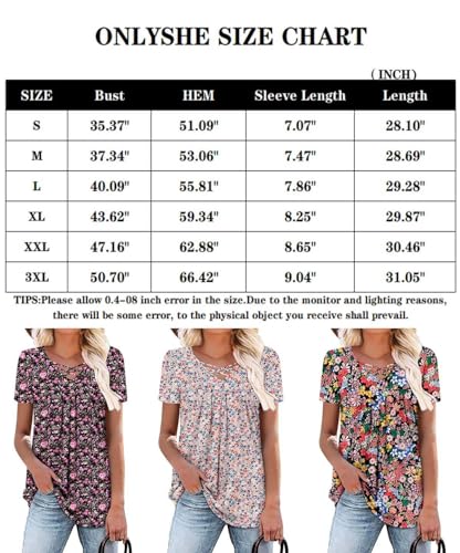 ONLYSHE Casual Shirts for Woman Short Sleeve Fit and Flare Vneck Button Summer Floral Blouse TealWhite S