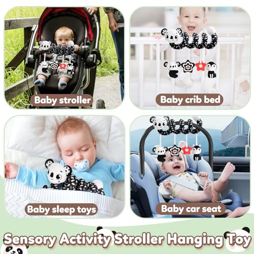 Baby Carseat Toy Black & White Rattle Spiral Hanging Activity Stroller Toy for Newborns Boys and Girls - Coala