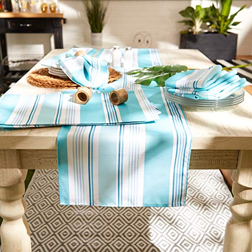 DII 100% Polyester, Spill proof and Waterproof, Machine Washable, Outdoor Tablecloth With Zipper and Umbrella Hole, 60x120", Warm Summer Stripe, Seats 10 to 12 People (CAMZ34859)