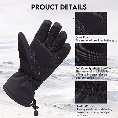 CAMYOD Men Waterproof Skiing Snowboarding Gloves with Zipper Pocket, Air Vent, Separated Liner Gloves-2 Pairs Set(2-Pair,S)