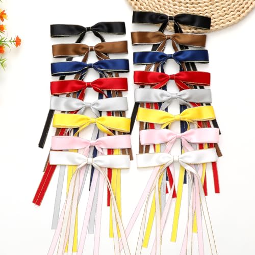 WORTL 10 PCS Satin Hair Accessories: Double Hair Ribbon Ponytail Holders, Metal Hair Clips and Bows for Women and Girls in Black and White
