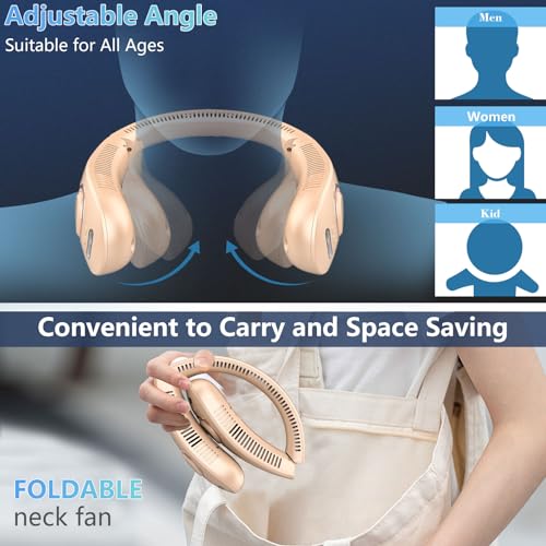 OVIFM Portable Neck Fan-Misting Fan Portable Folding Cooling Fan for Your Neck,Wireless Mini Headphone Personal Neck Fan,Rechargeable Battery Operated Festival s for Women Men Adults Kids Dad Mom