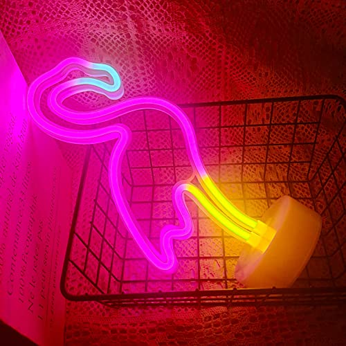 VIFULIN Pink Flamingo LED Neon Light Sign for Bedroom & Girls Room Decor - USB/Battery Operation Night Lights with Pedestal