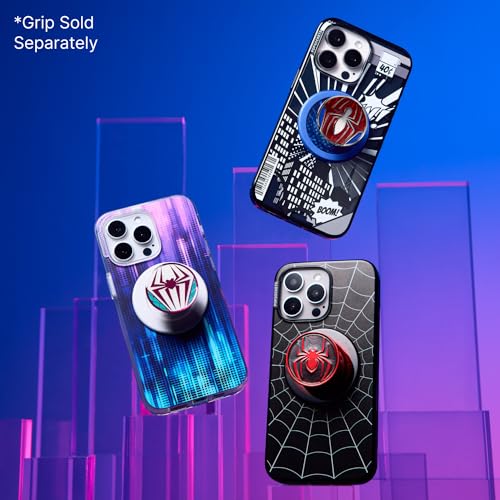PopSockets iPhone 15 Pro Case with Round Phone Grip Compatible with MagSafe, Phone Case for iPhone 15 Pro, Wireless Charging Compatible, Spiderman - Black Web