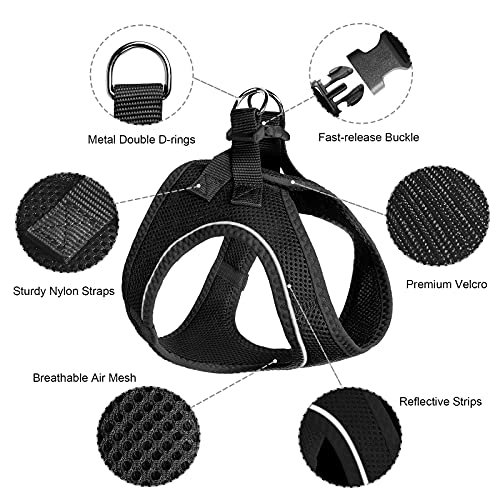 TwoEar Cat Harness Escape Proof, Soft Dog Vest Harness Adjustable, Breathable Mesh Step-in Puppy Walking Jacket Reflective Easy Control for Extral Small Pets for Outdoor Walking(XXXS, Black)