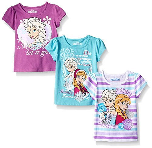 Disney Little Girls' Toddler 3 Pack Frozen T-Shirts, Purple, 2T