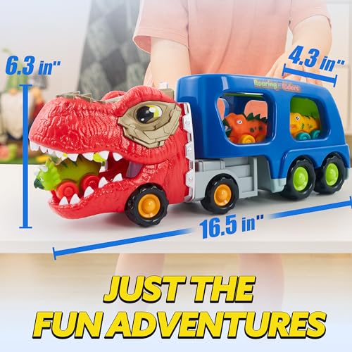 JOYIN Dinosaur Truck Toys for Kids, Kids Toys Boys Age 3 4 5, Dinosaur Car Carrier Truck Toy with 6 Dinosaur Figures Rubber Car Vehicles, Toddler Birthday Gifts with Music & Lights