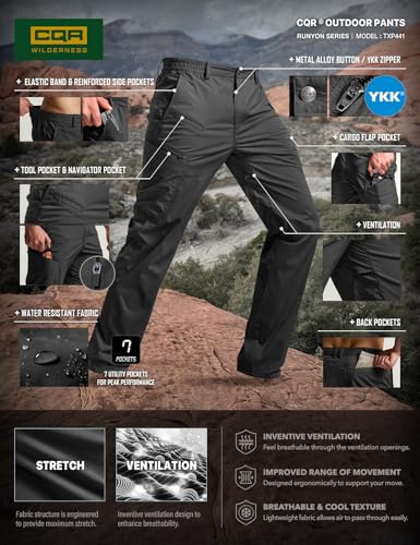 CQR Men's Quick Dry Tactical Pants, Water Resistant Outdoor Pants, Lightweight Stretch Cargo Work Hiking Pants, Runyon Cargo Pants Charcoal, 32W x 32L